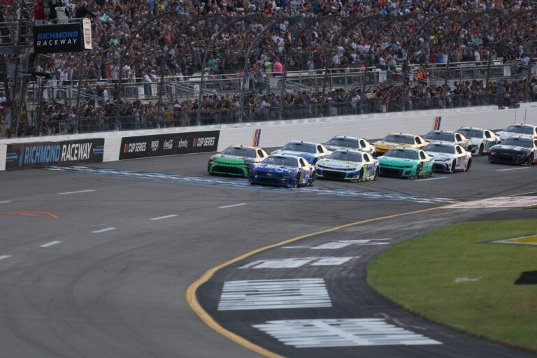 NASCAR Cup Series driver Ryan Preece (60) leads the field to the green flag at the start of the NASCAR Cup Series Cook Out 400 at Richmond Raceway.