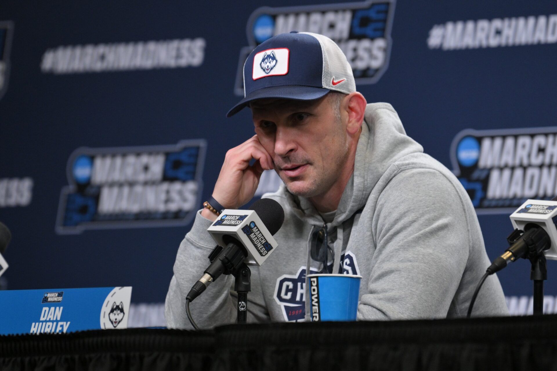 UConn basketball head coach Dan Hurley during the NCAA pre tournament press conference at Lenovo Center.