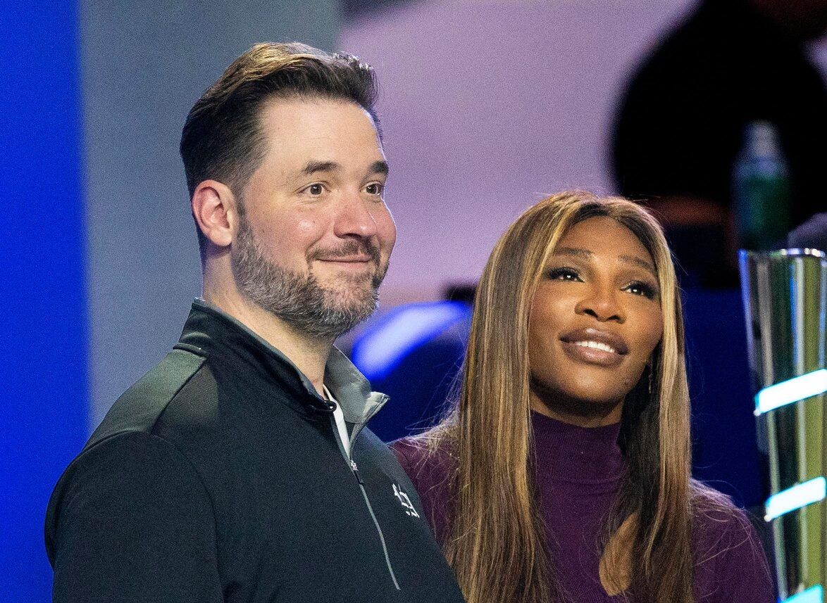 Serena Williams and her husband, Reddit co-founder Alexis Ohanian, co-own the Los Angeles Golf Club, and watch their team play against Boston Common Golf during a TGL match at the SoFi Center on February 4, 2025, in Palm Beach Gardens, Florida.