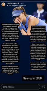 Paula Badosa's emotional message on her Instagram story