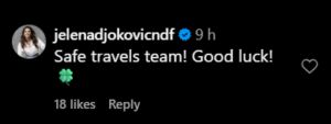Screengrab of Novak Djokovic's wife Jelena's comment on Instagram
