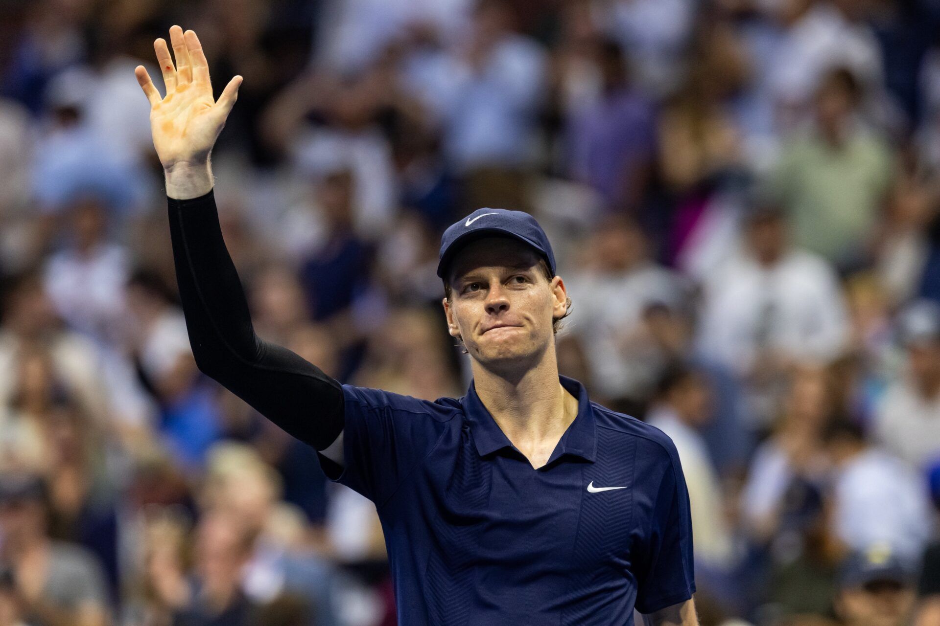 Jannik Sinner of Italy celebrates his victory over Felix Auger-Aliassime of Canada in the semifinal of the men’s singles at the US Open at Arthur Ashe Stadium in Billie Jean King National Tennis Center.