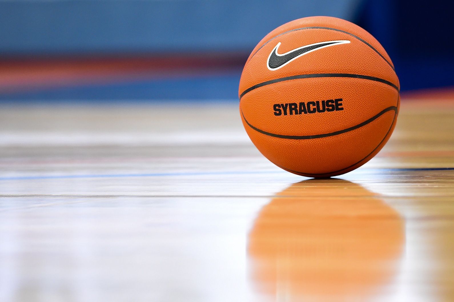 General view of a Nike Syracuse Orange basketball on the court prior to the game against the Notre Dame Fighting Irish at the Carrier Dome.
