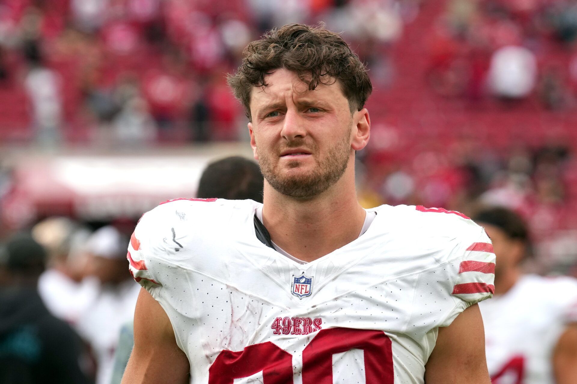 San Francisco 49ers tight end Jake Tonges (88) after the game against the Jacksonville Jaguars at Levi's Stadium.