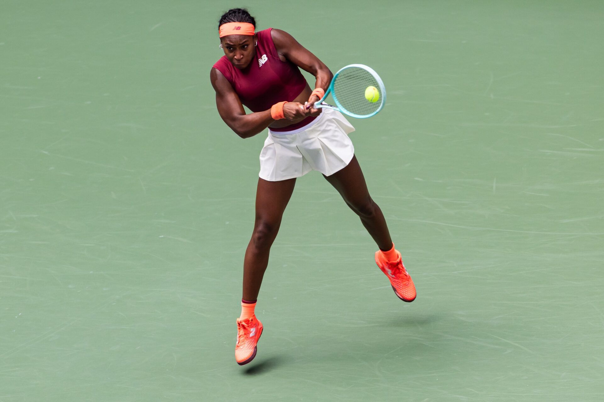 Coco Gauff of the United States in action against Naomi Osaka of Japan in the fourth round of the women’s singles at the US Open at Arthur Ashe Stadium in Billie Jean King National Tennis Center.
