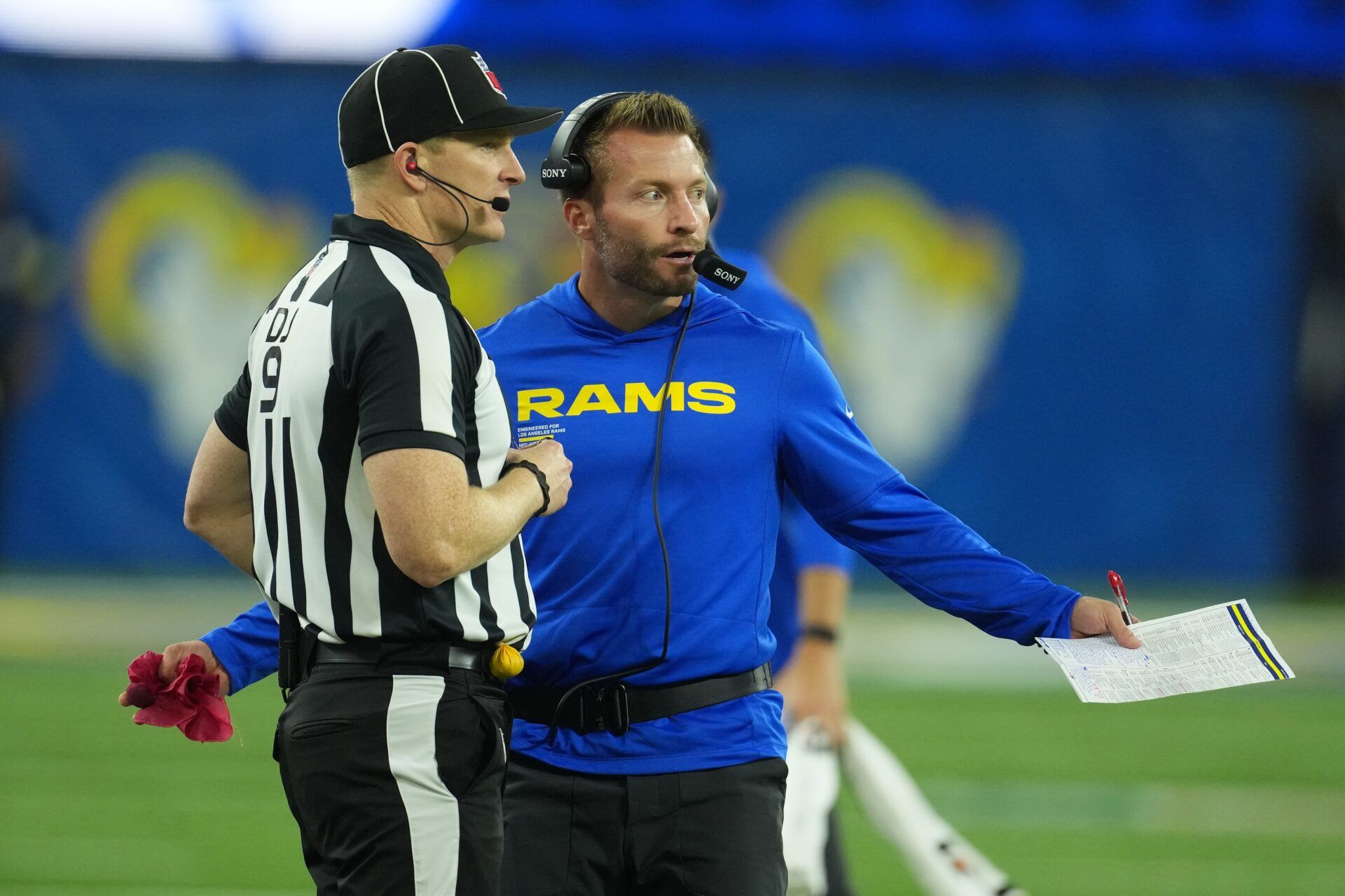 Los Angeles Rams head coach Sean McVay reacts during the second half at SoFi Stadium.