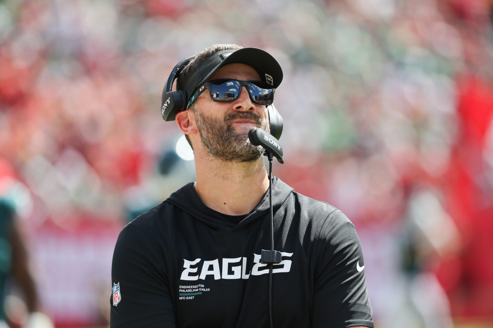 Philadelphia Eagles head coach Nick Sirianni looks on during the second half against the Tampa Bay Buccaneers at Raymond James Stadium.