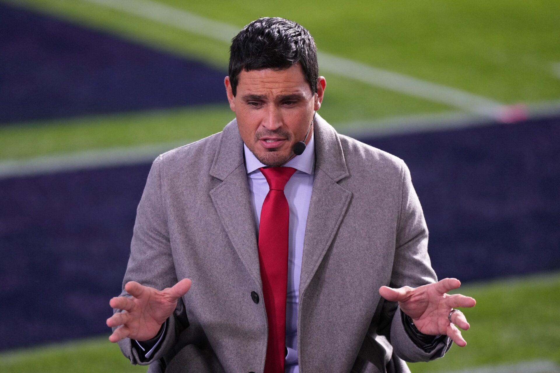 ESPN broadcaster Mark Sanchez before the game between the Penn State Nittany Lions and the Utah Utes at the 109th Rose Bowl game at the Rose Bowl.