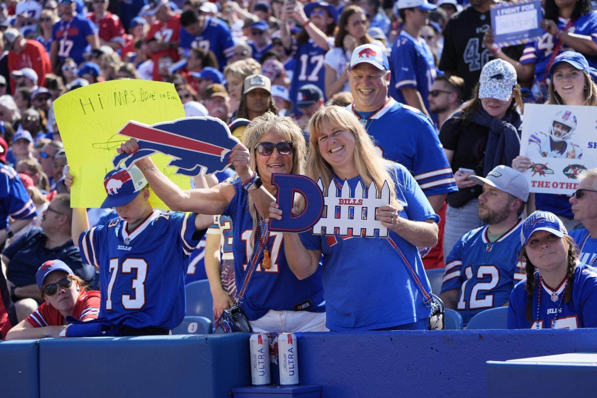 Buffalo Bills fans cheer during the first quarter against the New Orleans Saints at Highmark Stadium.