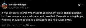 Fans Lash Out at Alexander Zverev as German Echoes Roger Federer's Statements on Court Conditions Favoring Carlos Alcaraz and Jannik Sinner Screengrab of comments on X