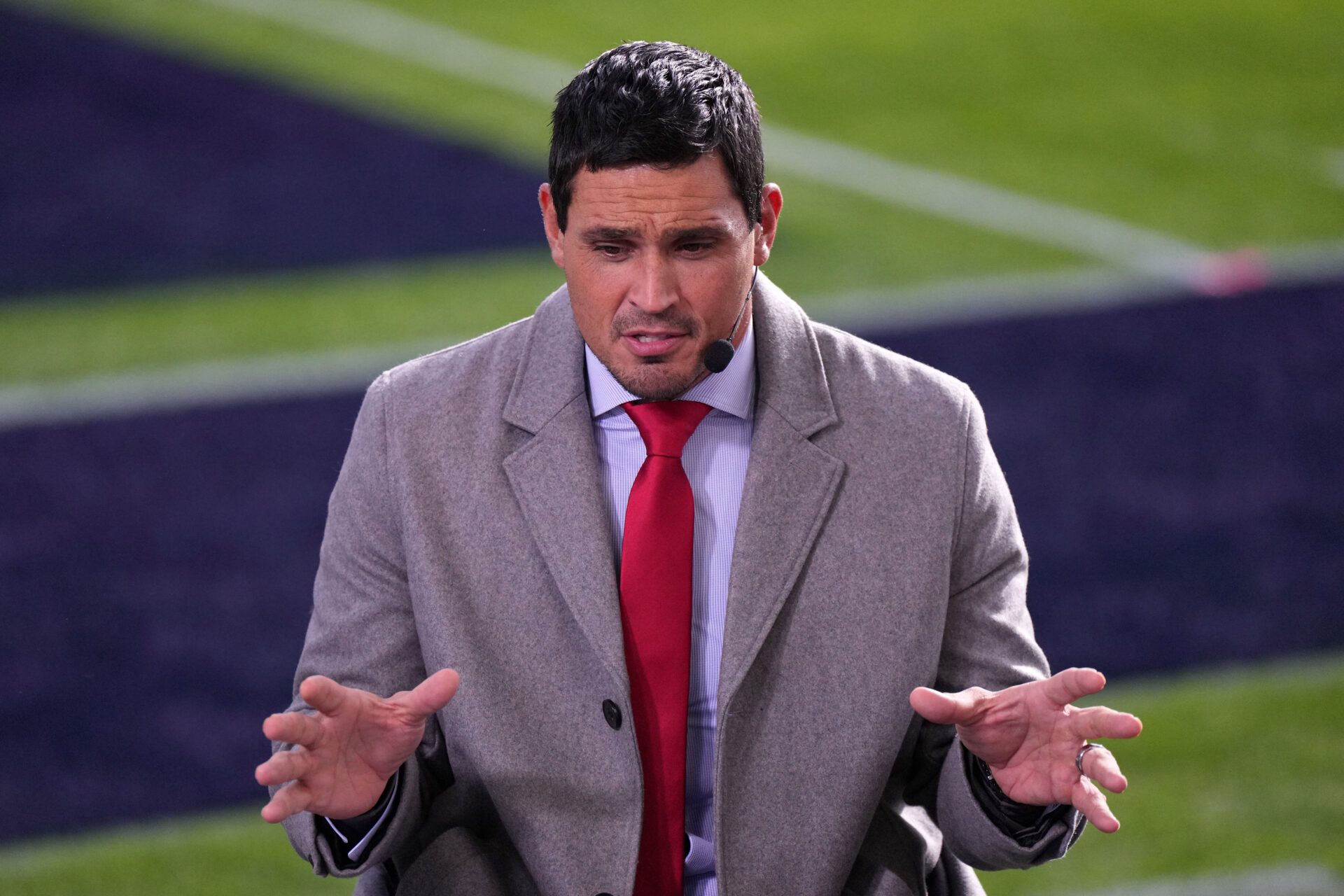 ESPN broadcaster Mark Sanchez before the game between the Penn State Nittany Lions and the Utah Utes at the 109th Rose Bowl game at the Rose Bowl.