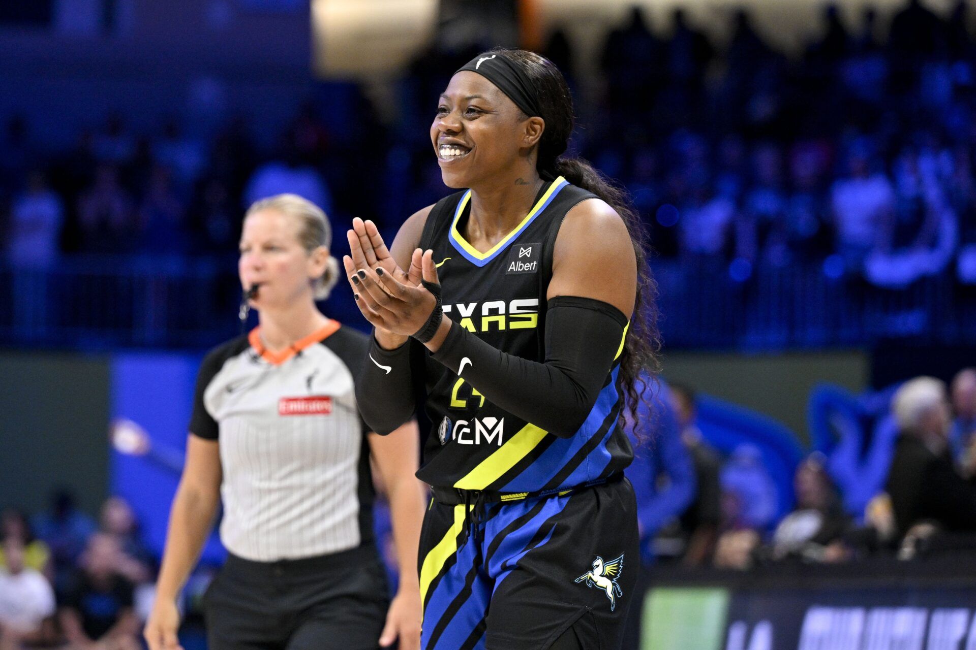 Dallas Wings guard Arike Ogunbowale (24) during the game between the Dallas Wings and the Washington Mystics at College Park Center.