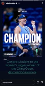 Screengrab of Billie Jean King's Instagram stories (@billiejeanking)