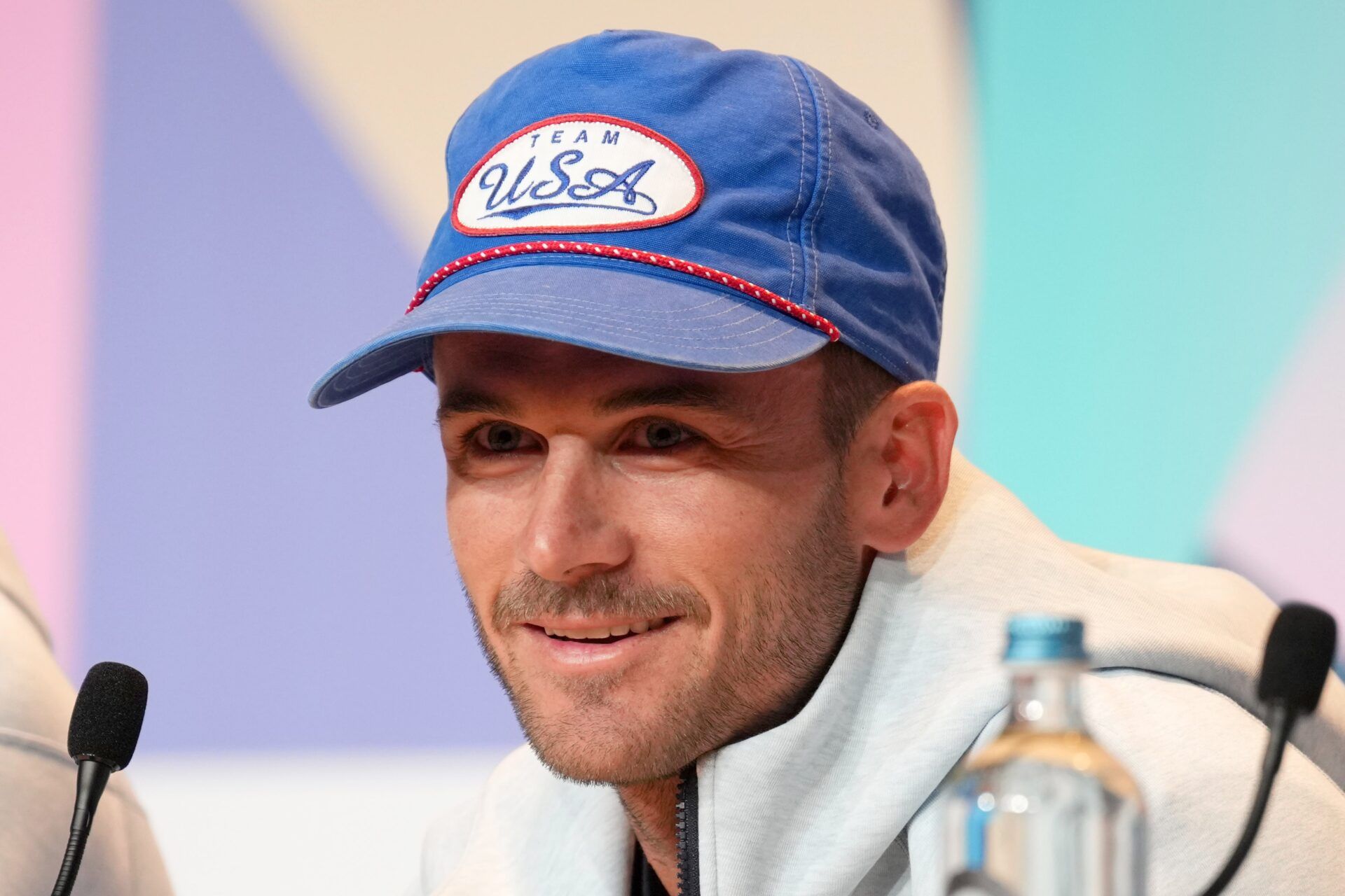 USA; Tommy Paul during a USA Tennis press conference at the Paris 2024 Olympics main press center at the Palais des congres de Paris.
