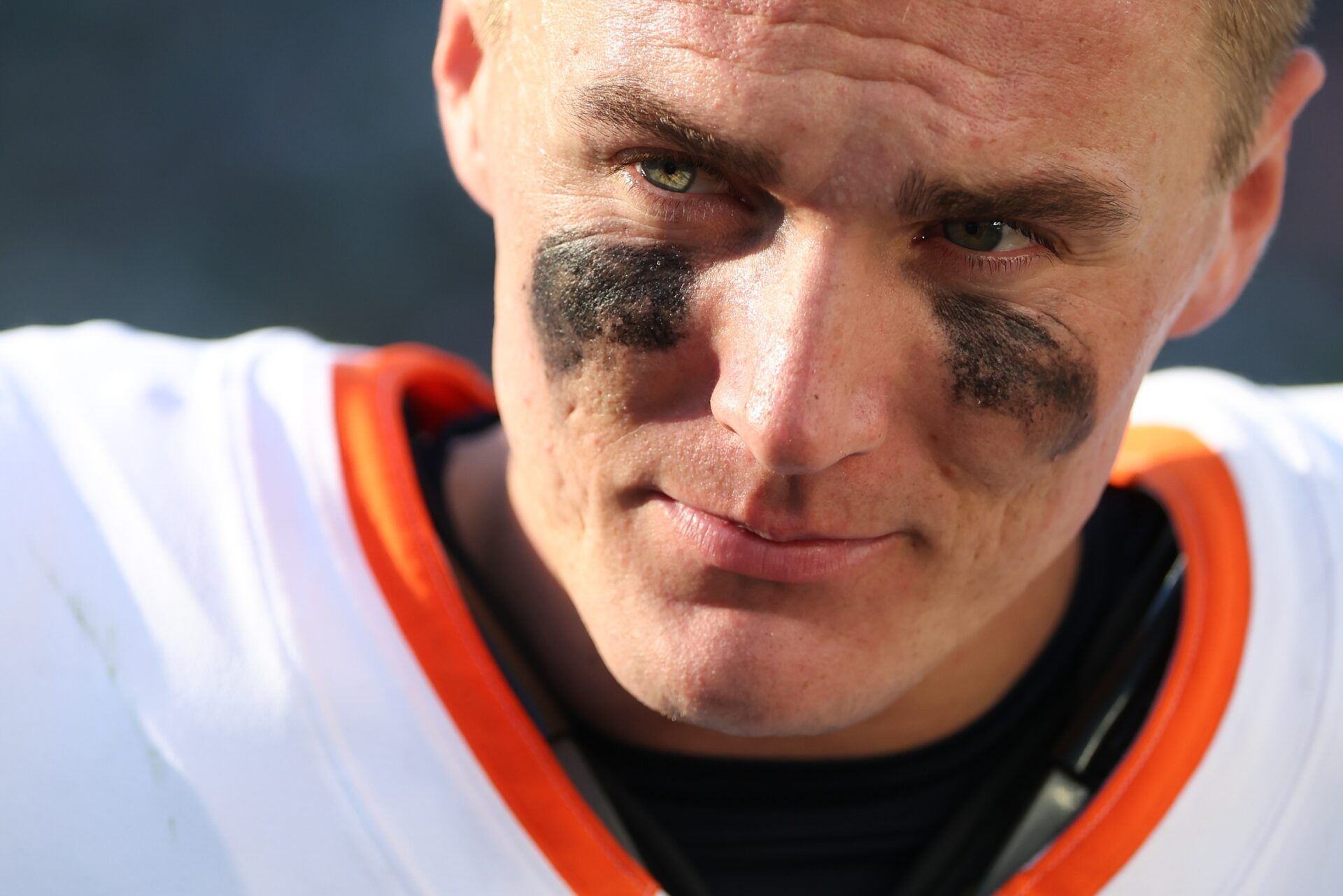 Denver Broncos quarterback Bo Nix looks on while being interviewed after a victory against the Philadelphia Eagles at Lincoln Financial Field.