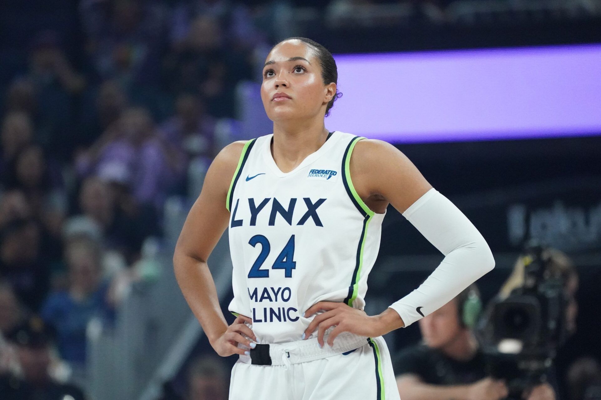 Minnesota Lynx forward Napheesa Collier (24) waits for action to start before the game against the Golden State Valkyries at Chase Center.
