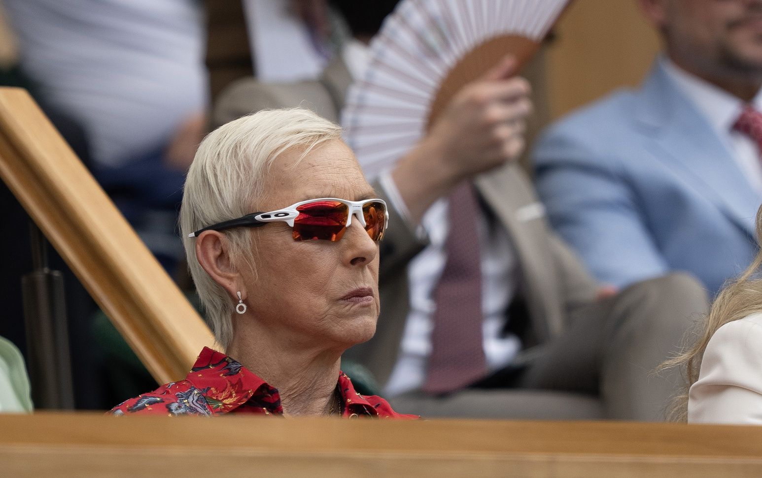 Martina Navratilova, former Wimbledon Champion, in the Royal Box for the Iga Swiatek of Poland and Amanda Anisimova of the United States women’s final match on day 13 at All England Lawn Tennis and Croquet Club.