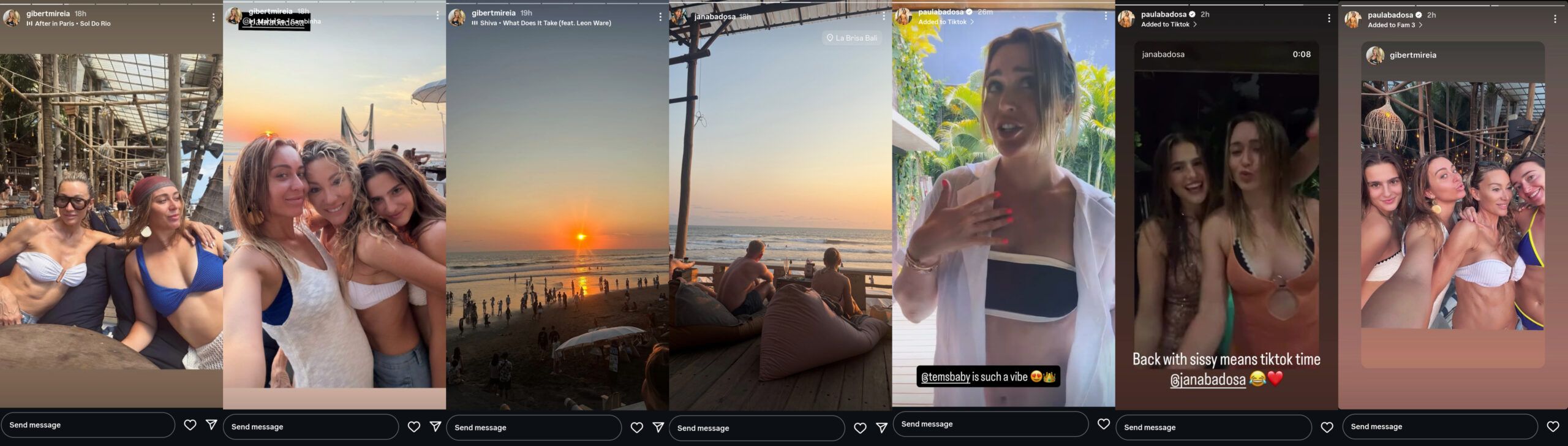 Screen grab of Paula Badosa, her mother Mireia Gibert and sister Jana Badosa's Instagram stories