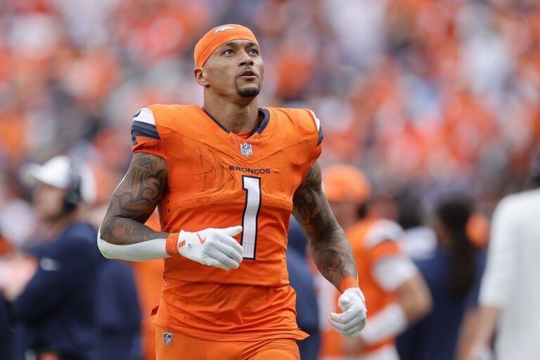 Denver Broncos tight end Evan Engram (1) in the second half at Empower Field at Mile High.
