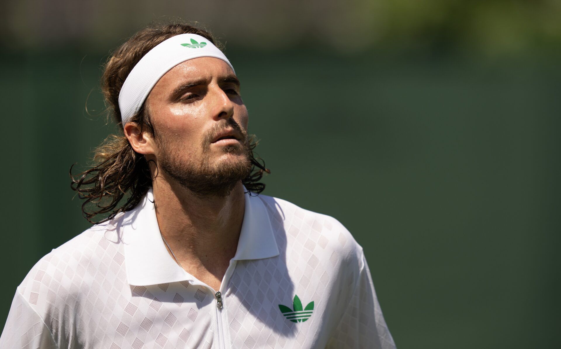 Stefanos Tsitsipas of Greece during his match against Valentin Royer of France on day one at the All England Lawn Tennis and Croquet Club.
