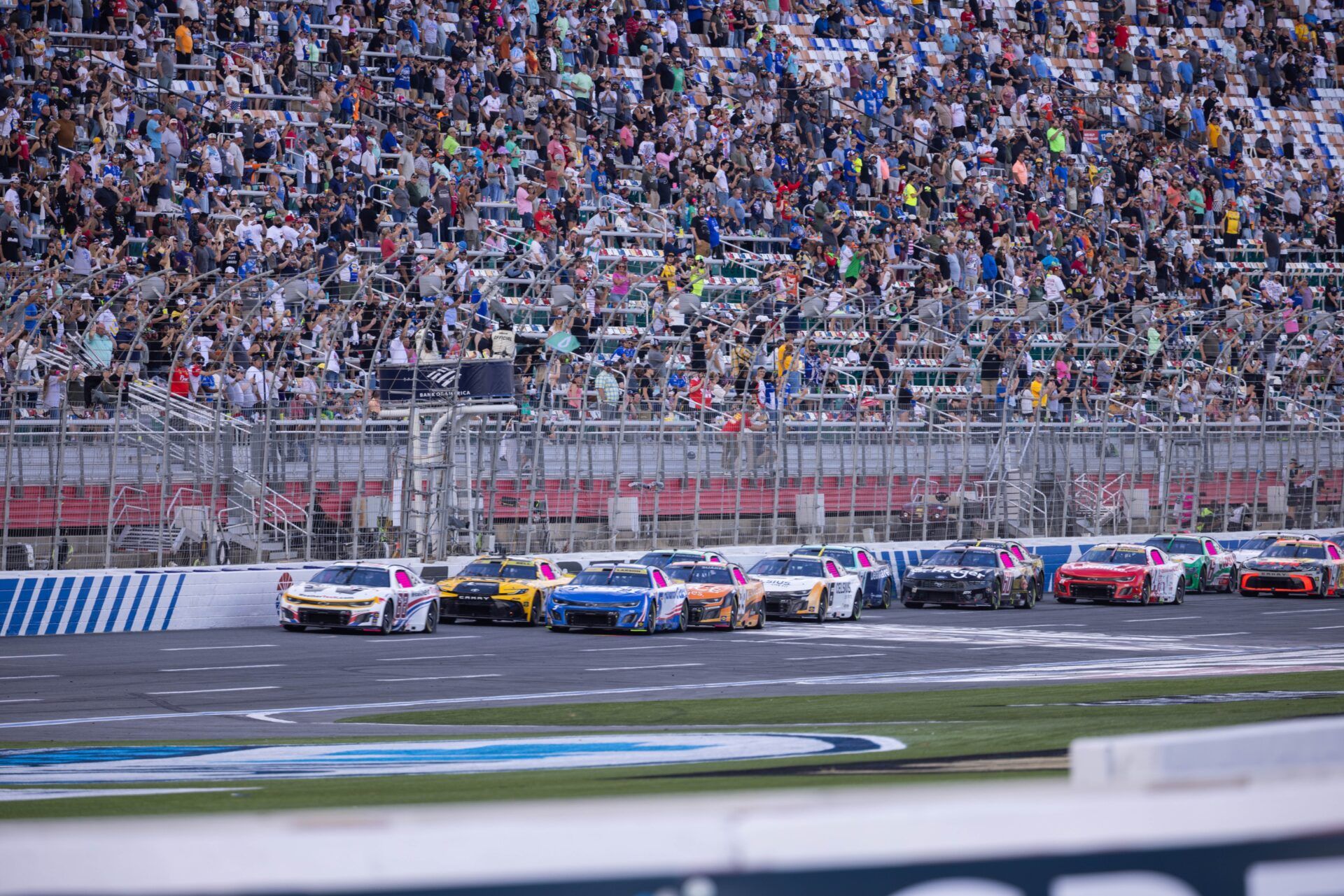 The green flag drops on the final stage at Charlotte Motor Speedway Road Course.