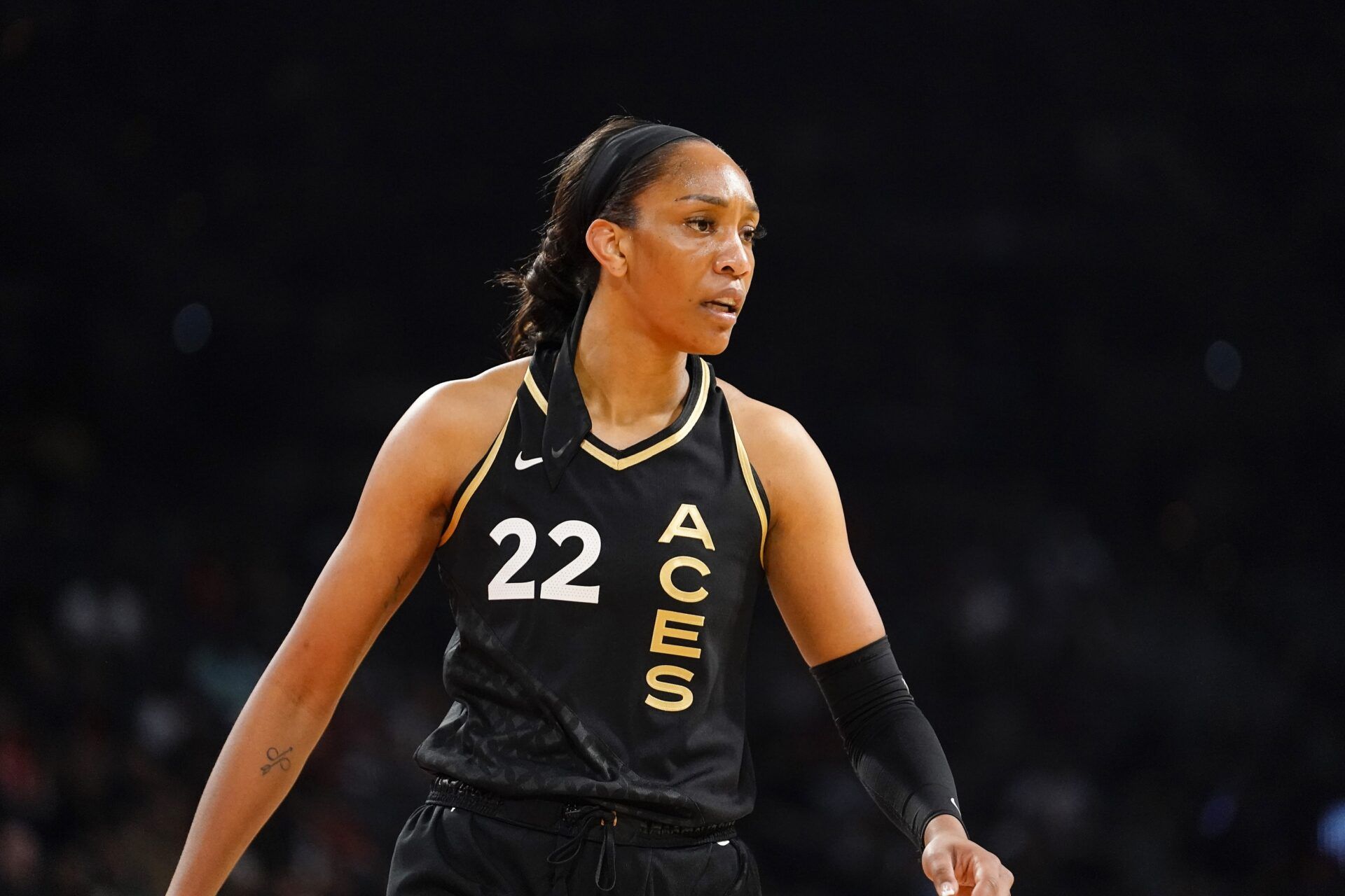Las Vegas Aces forward Aja Wilson (22) competes during the first quarter against the Minnesota Lynx at Michelob Ultra Arena.