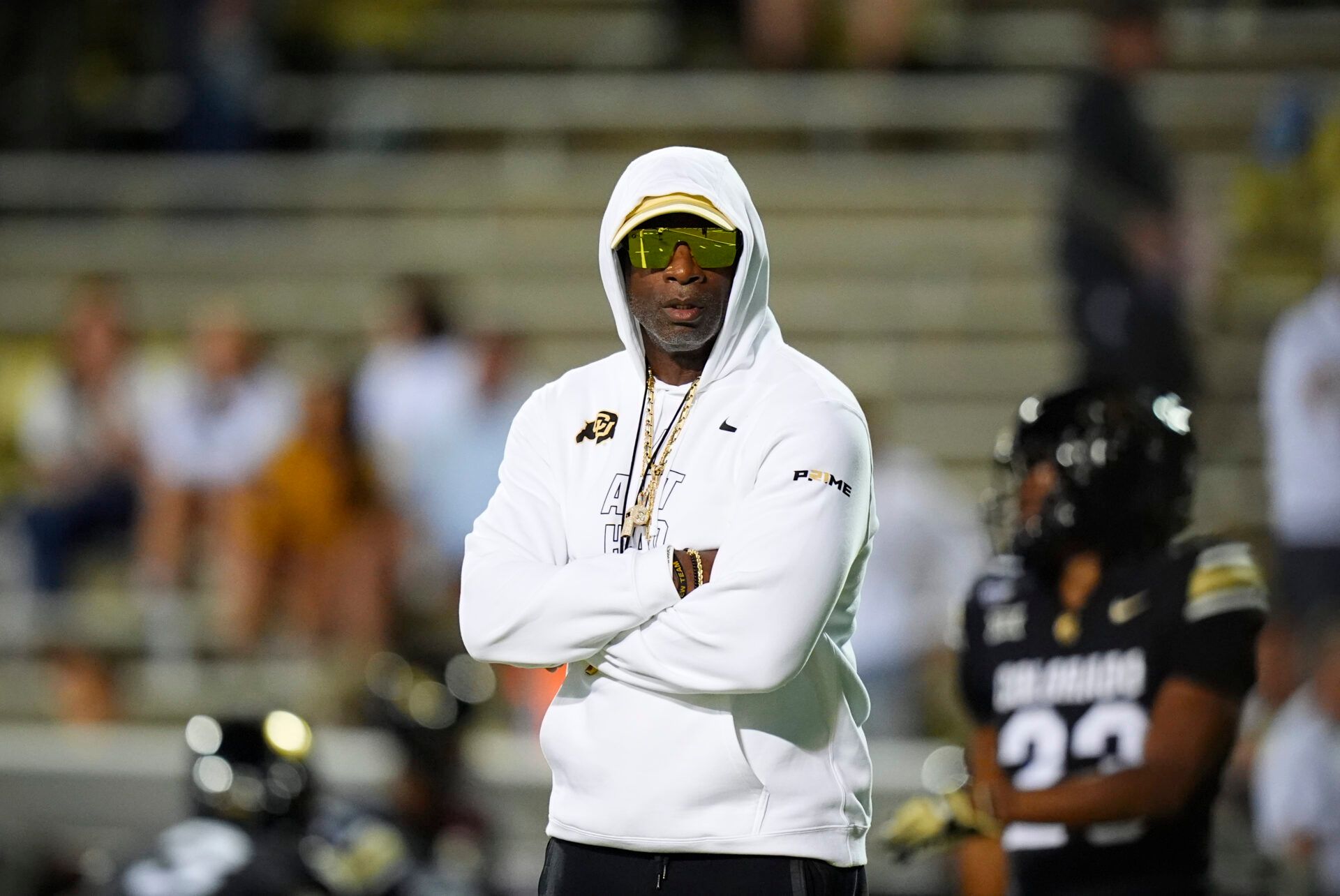 Colorado Buffaloes head coach Deion Sanders before the game against the Wyoming Cowboys at Folsom Field.