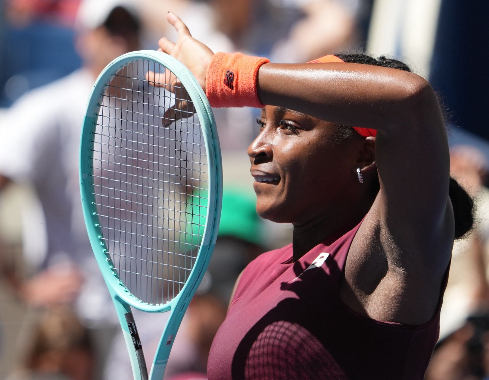 Coco Gauff (USA) after beating Magdalena Frech (POL) (not pictured) on day seven of the 2025 U.S. Open tennis tournament at the USTA Billie Jean King National Tennis Center.