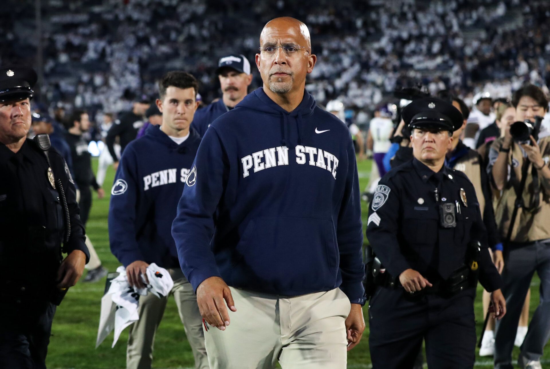 Penn State Nittany Lions head coach James Franklin walks off the field following the game against the Northwestern Wildcats at Beaver Stadium.