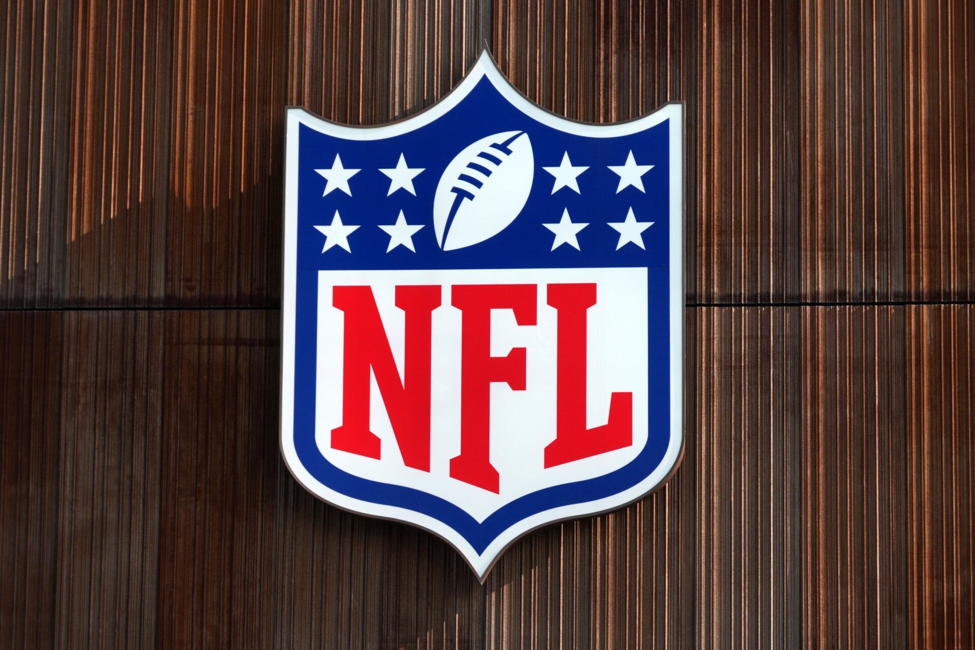 The NFL shield logo at Tottenham Hotspur Stadium.