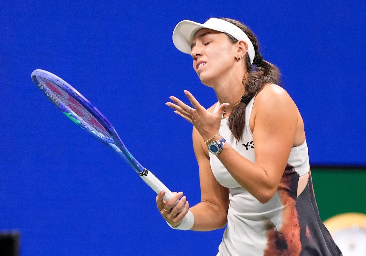 Flushing, NY, USA;  
Jessica Pegula (USA) after a third set miss to Aryna Sabalenka (not pictured) on day twelve of the 2025 U.S. Open tennis tournament at the USTA Billie Jean King National Tennis Center.