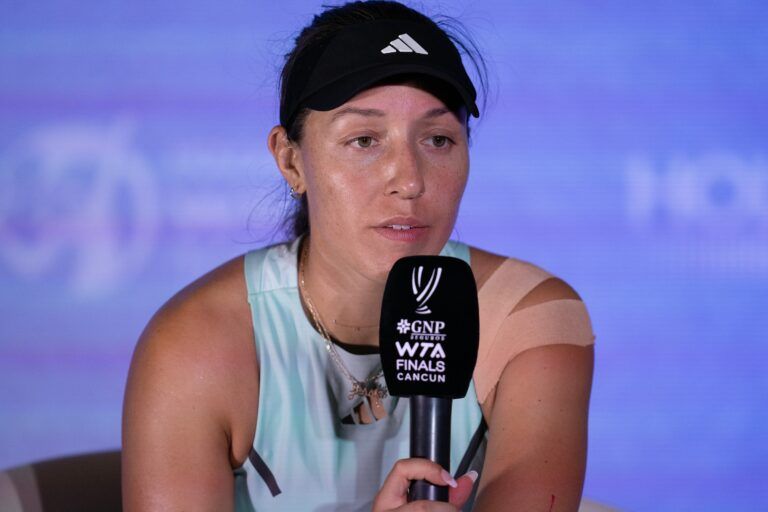 Jessica Pegula (USA) in her press conference after winning her match against Elena Rybakina (KAZ) on day one of the GNP Saguaros WTA Finals Cancun.