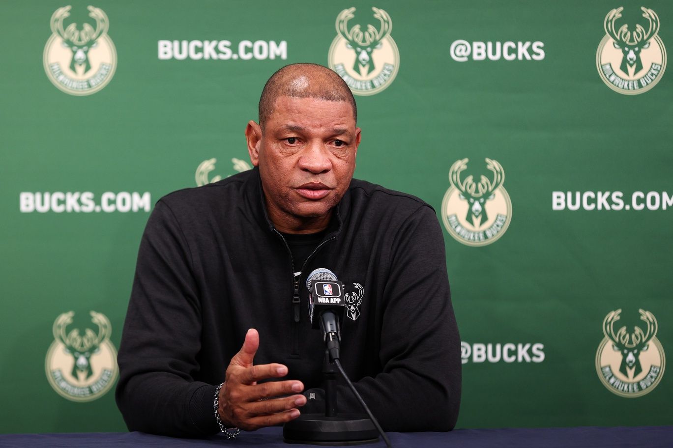 Milwaukee Bucks head coach Doc Rivers speaks to the media prior to the game against the Minnesota Timberwolves at Target Center.