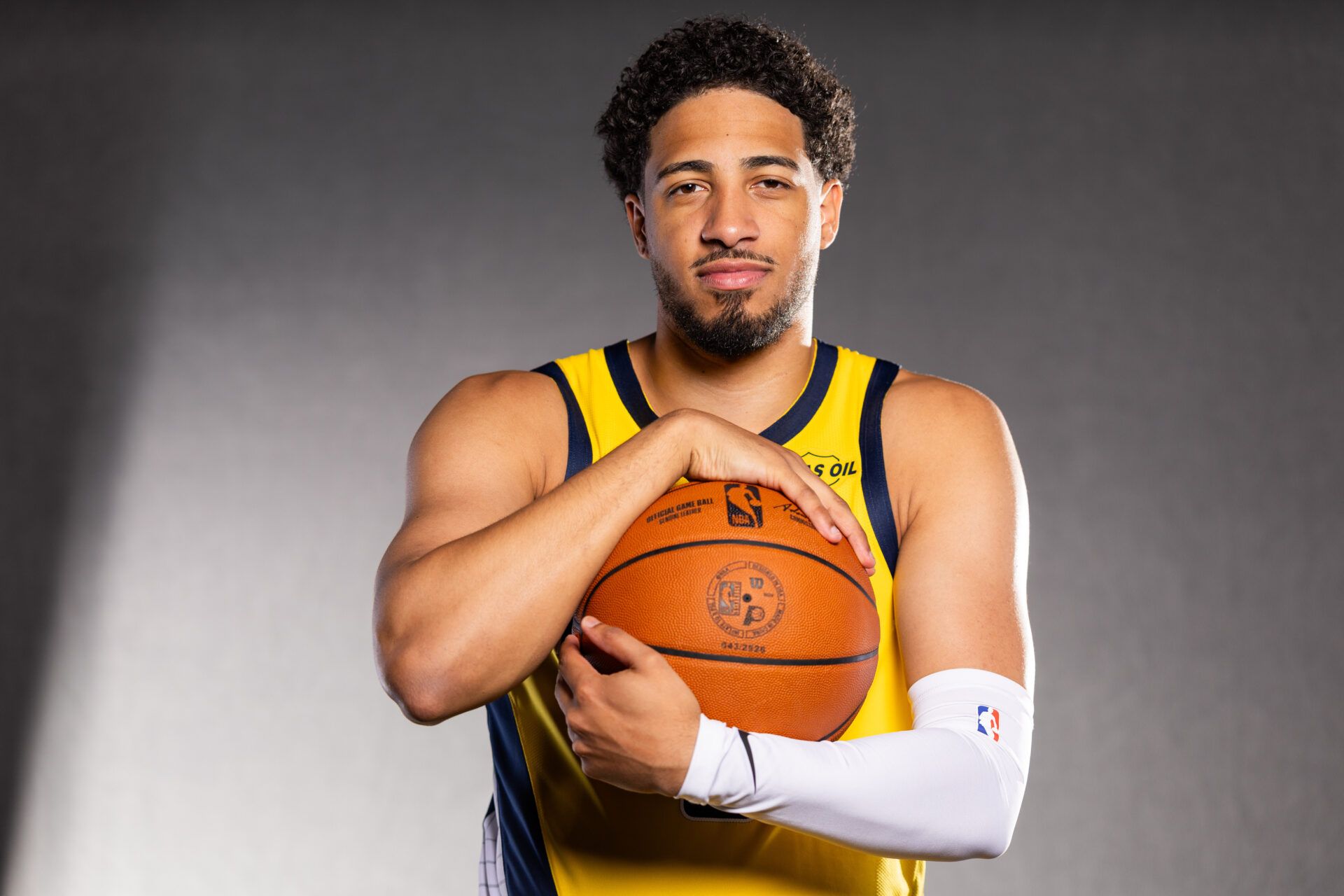 Indiana Pacers guard Tyrese Haliburton (0) poses for a photo during media day.
