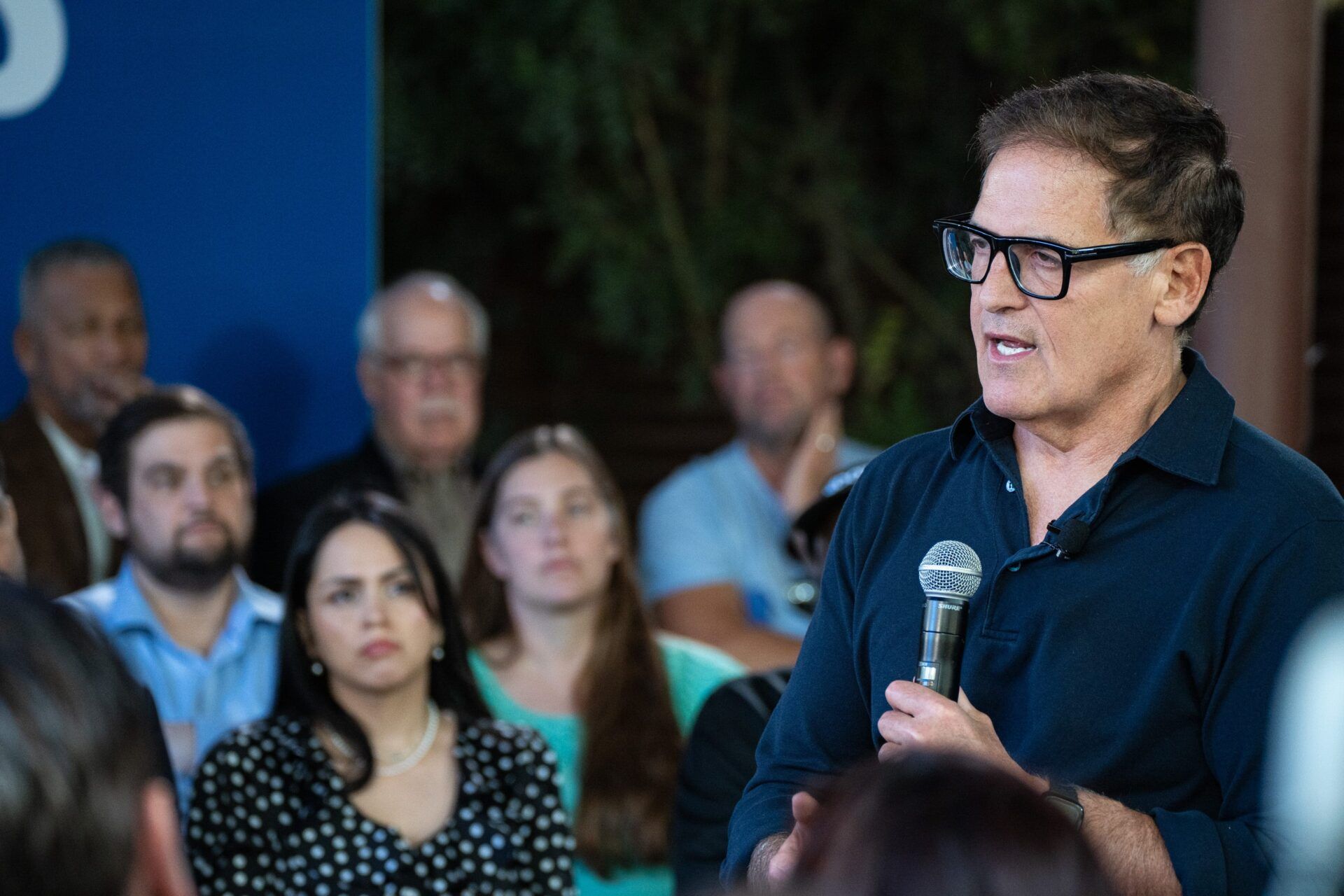 Mark Cuban campaigns for Kamala Harris, speaking to Black and Latino small business leaders at a town hall in Phoenix on Oct. 19, 2024.
