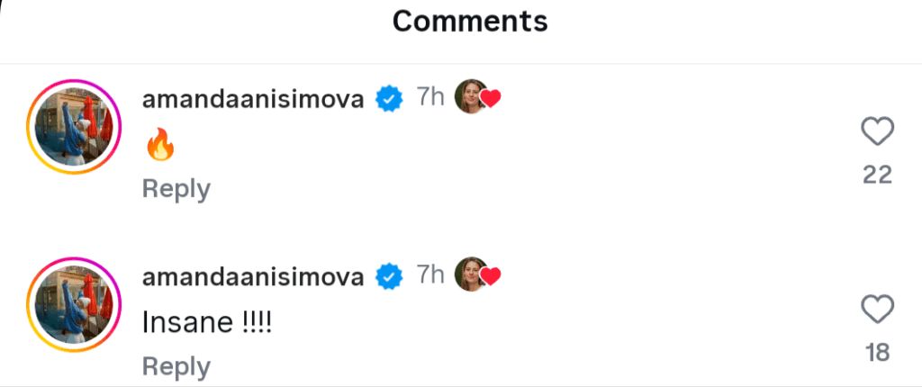 Amanda Anisimova's comment on Marta Kostyuk's Instagram post