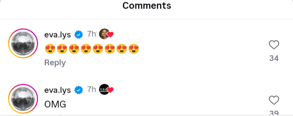 Eva Lys' comment on Marta Kostyuk's Instagram post