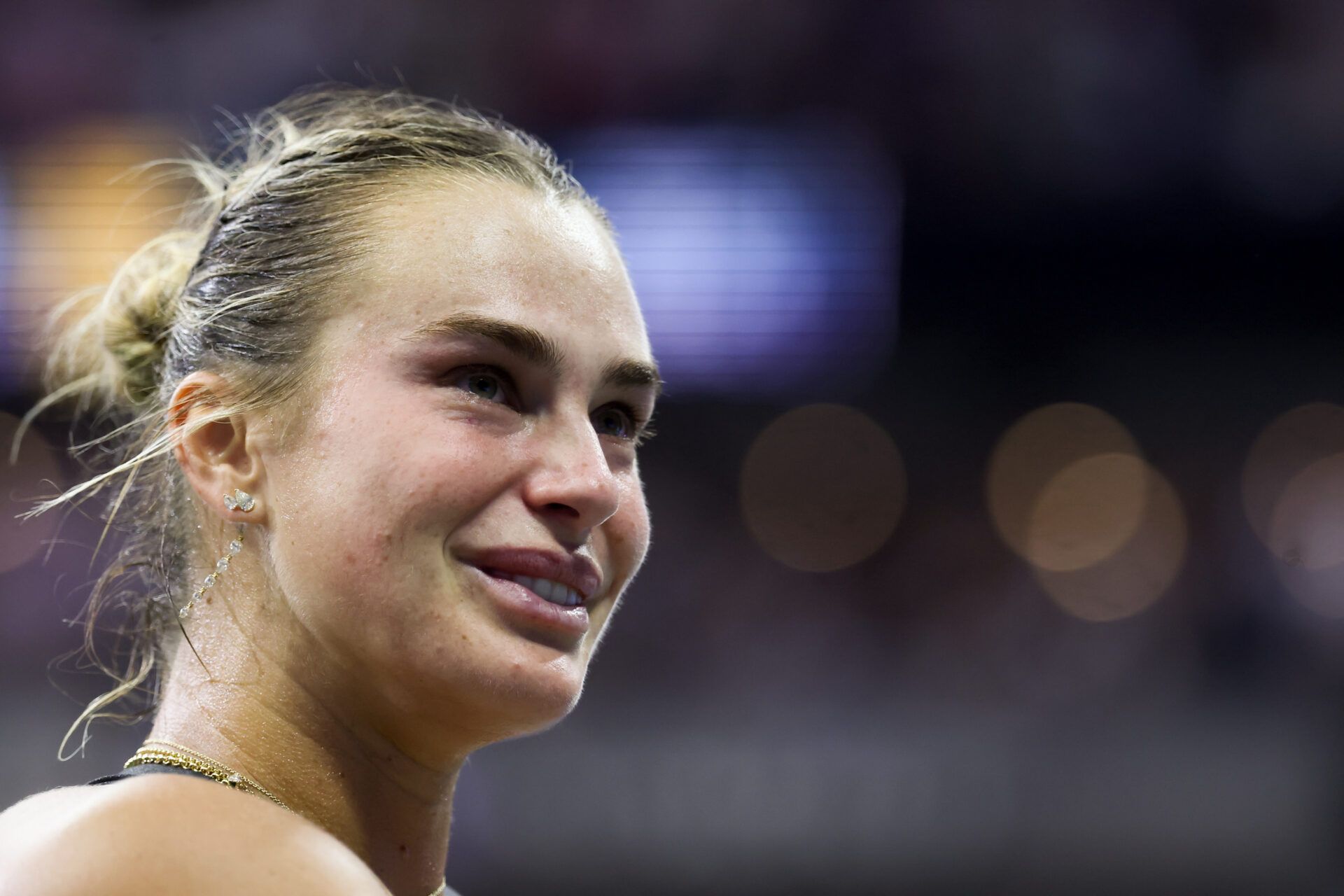 Aryna Sabalenka reacts after winning the women's singles final against Amanda Anisimova (USA) (not pictured) of the 2025 US Open tennis championships at Billie Jean King National Tennis Center.