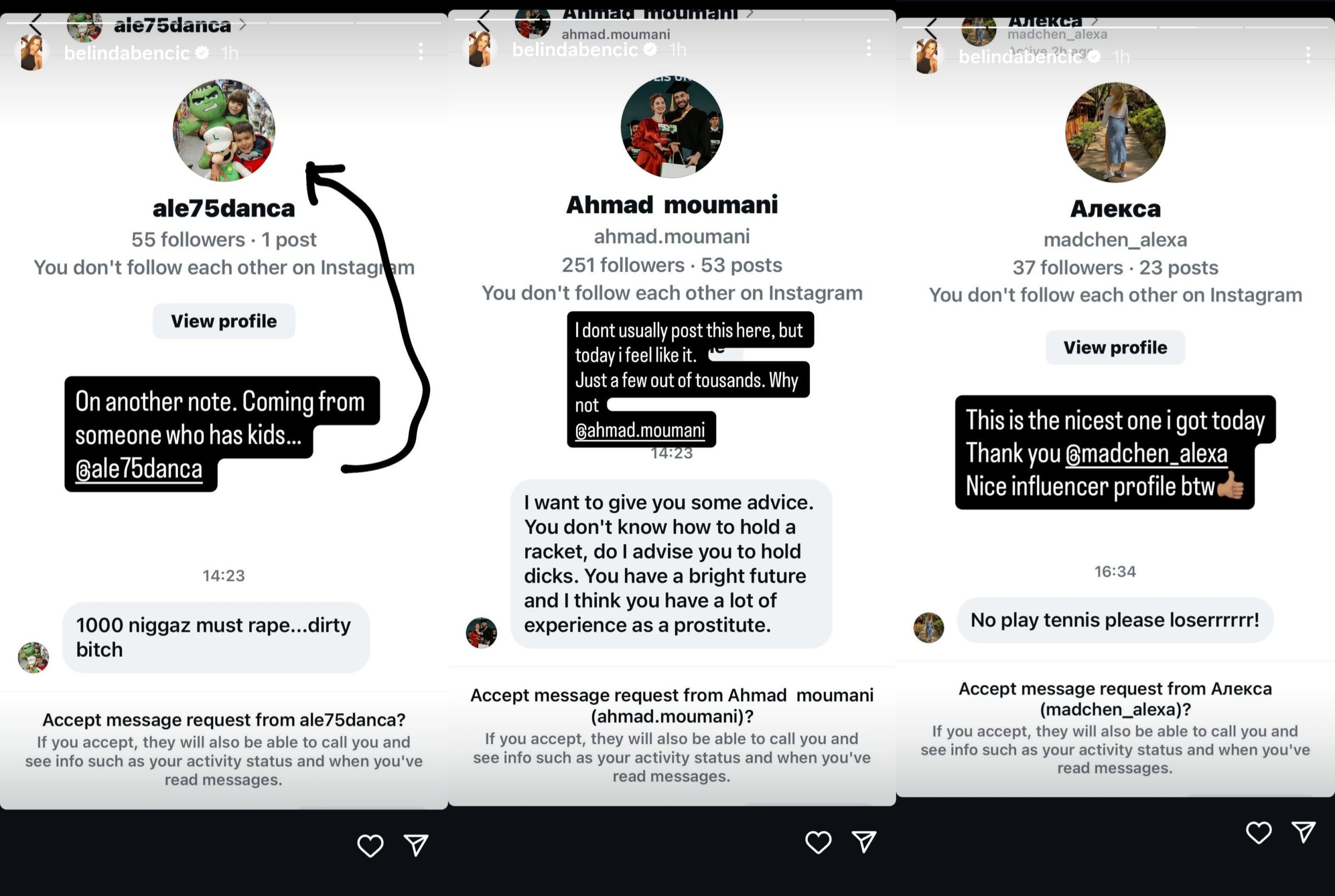 Screen grab of Belinda Bencic's Instagram stories