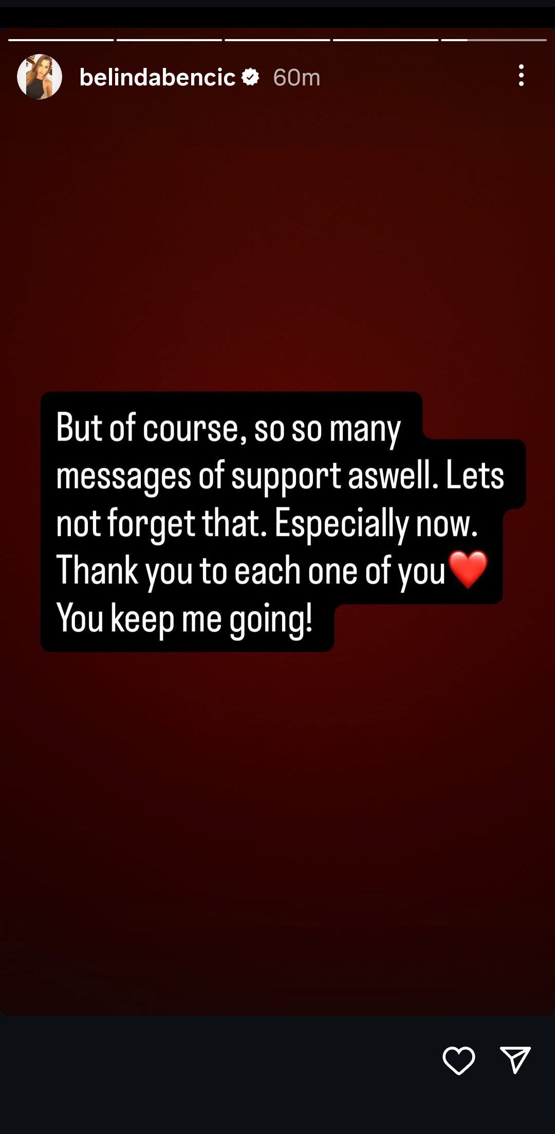 Screen grab of Belinda Bencic's Instagram story