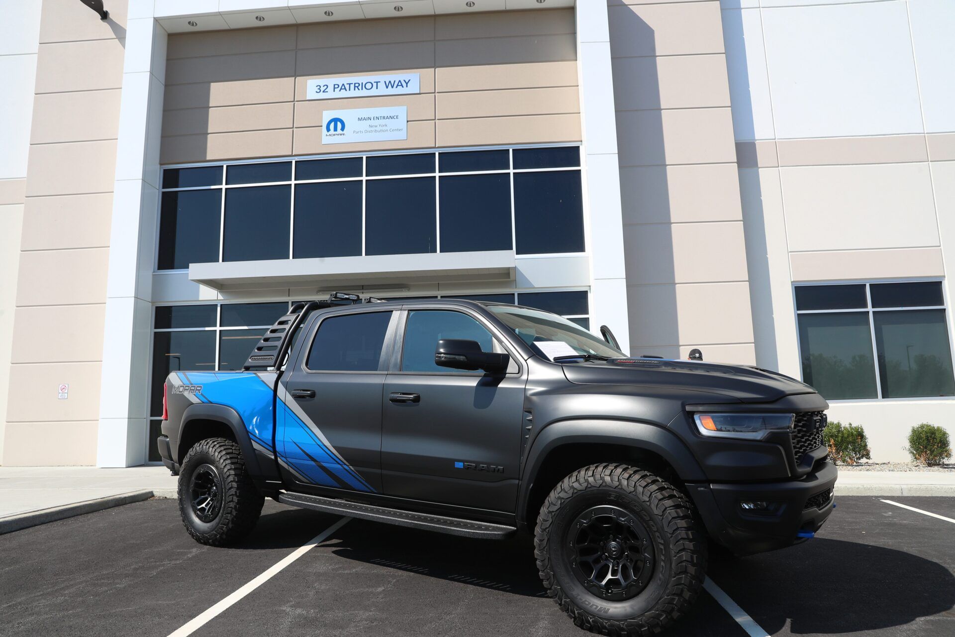 A MOPAR Ram truck outside the Stellantis MOPAR Parts Distribution Center in Wiccopee on April 24, 2025.