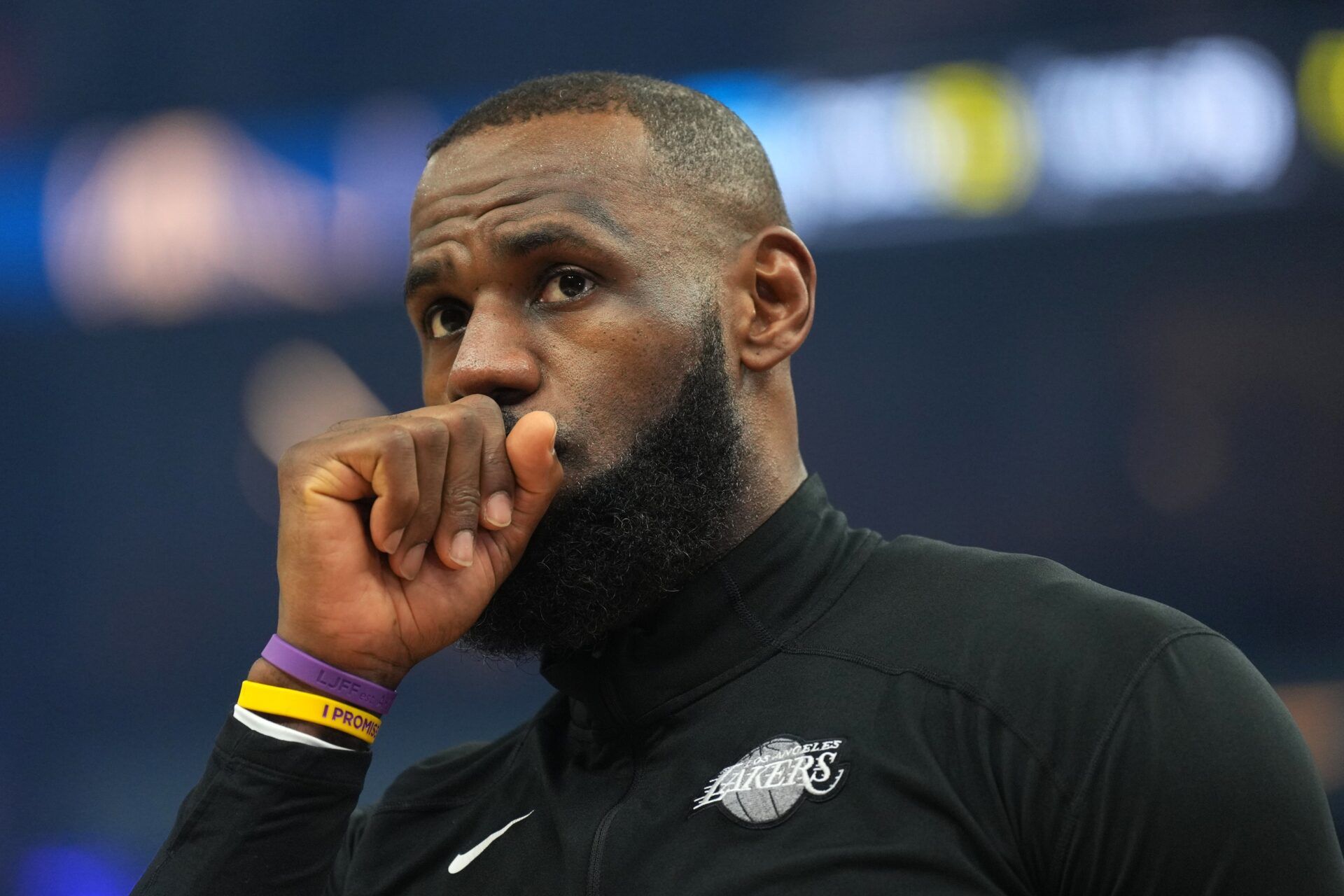Los Angeles Lakers forward LeBron James (23) before the game against the Golden State Warriors at Chase Center.