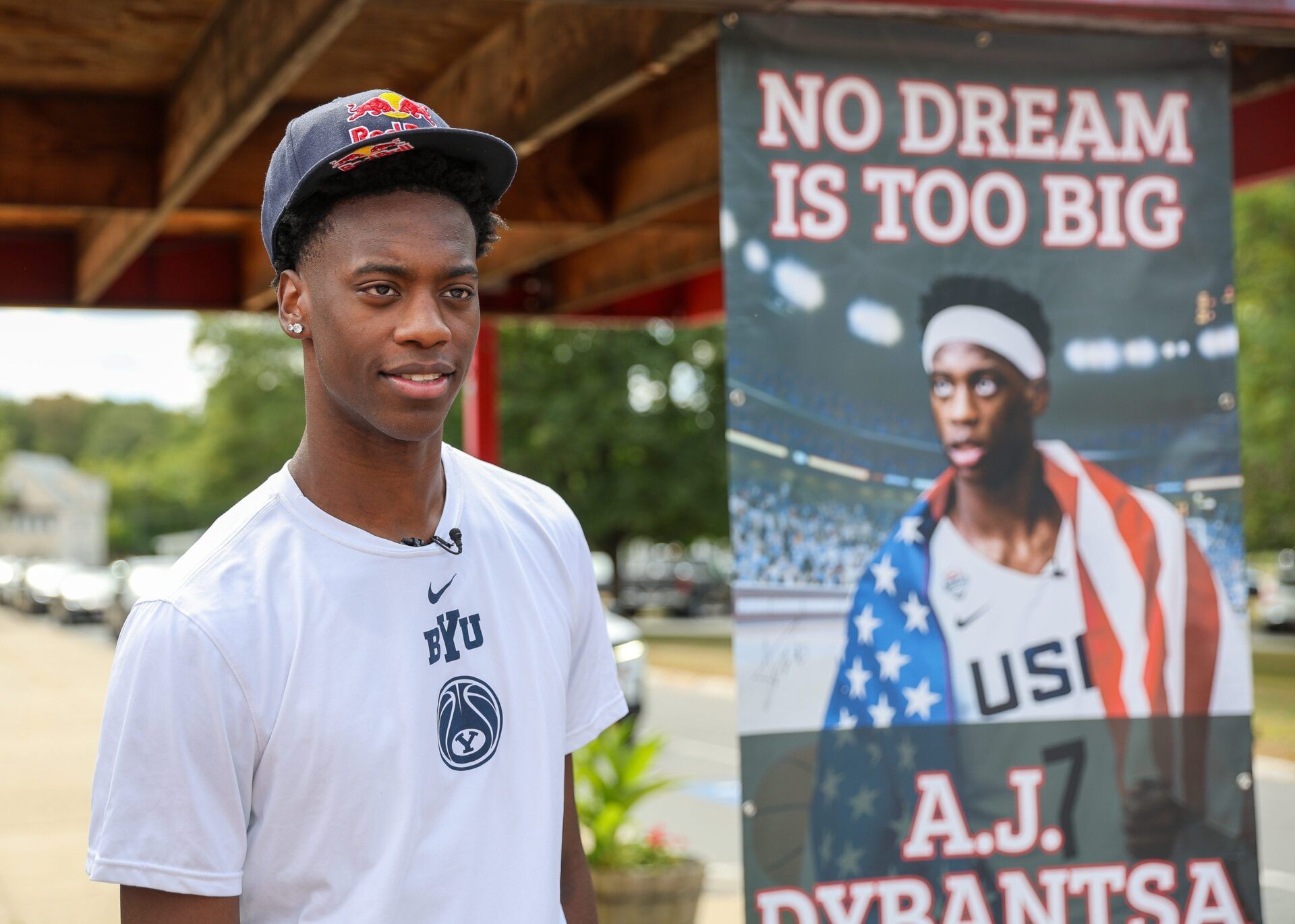 AJ Dybantsa during a banner ceremony at Davis School in Brockton on Wednesday, August 27, 2025.