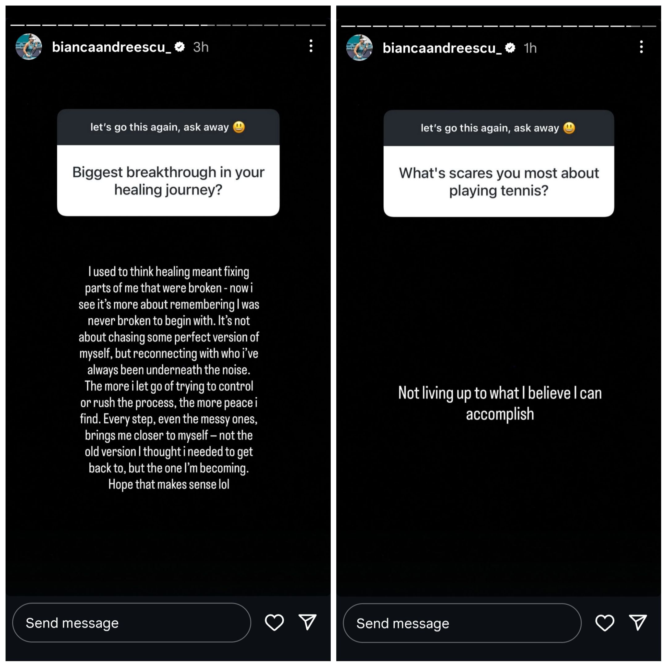 Screen grab of Bianca Andreescu's Instagram stories