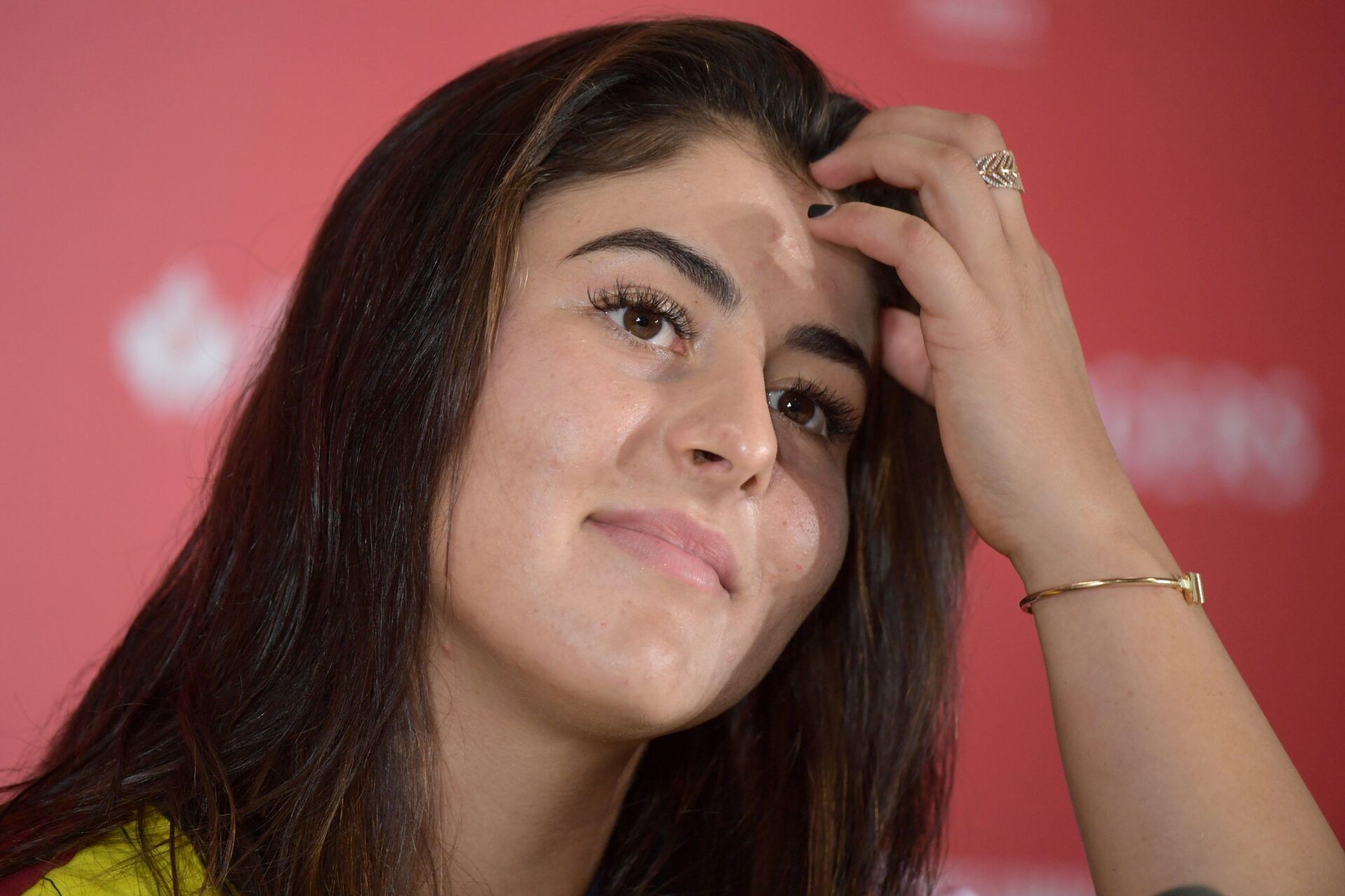 Bianca Andreescu (Canada) answers questions during a media conference after defeating Serena Williams (USA) in the womens final of the Rogers Cup tennis tournament at Aviva Centre.