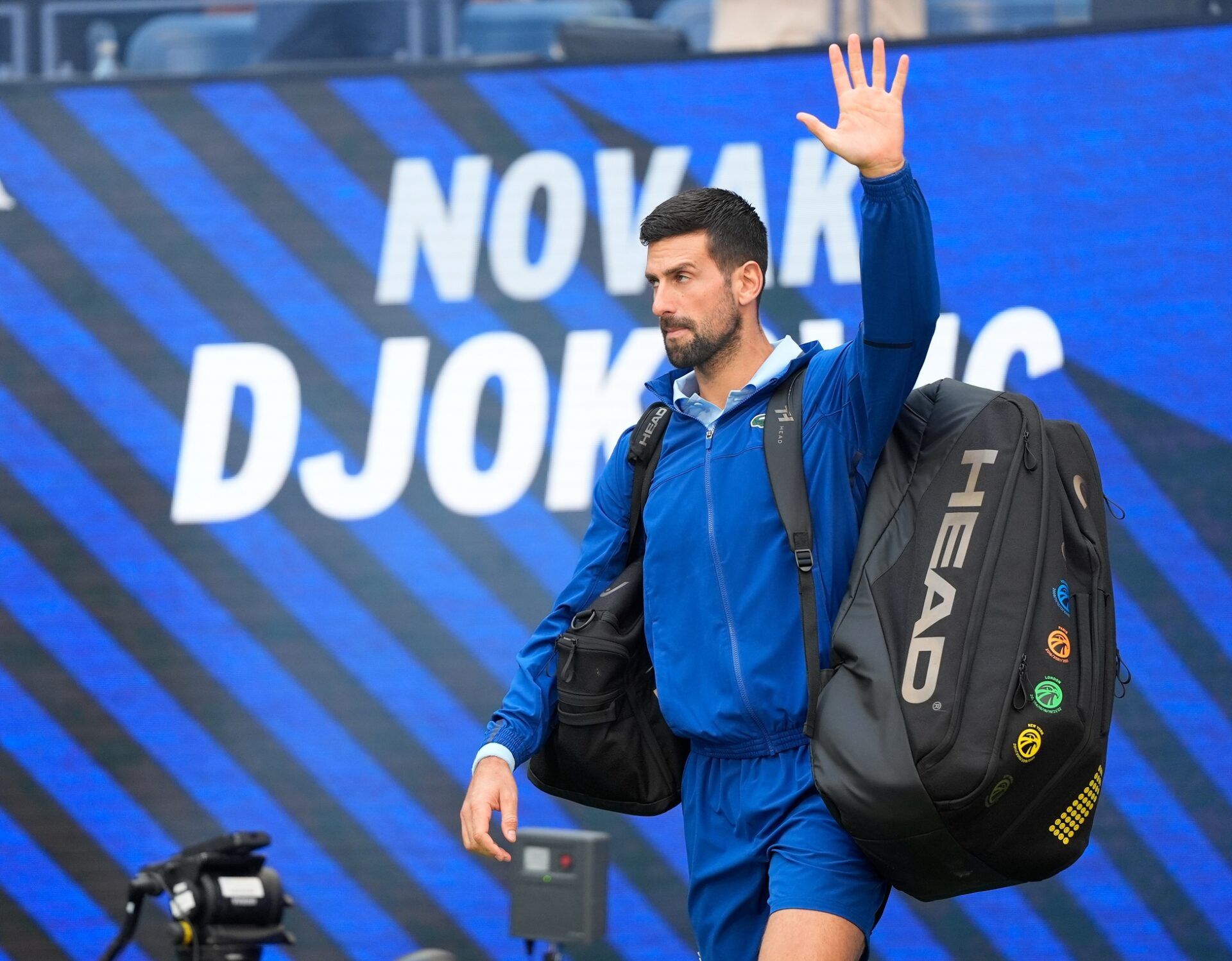Flushing, NY, USA;  
Novak Djokovic (SRB) enters to play Carlos Alcaraz (ESP) (not pictured) on day thirteen of the 2025 U.S. Open tennis tournament at the USTA Billie Jean King National Tennis Center.