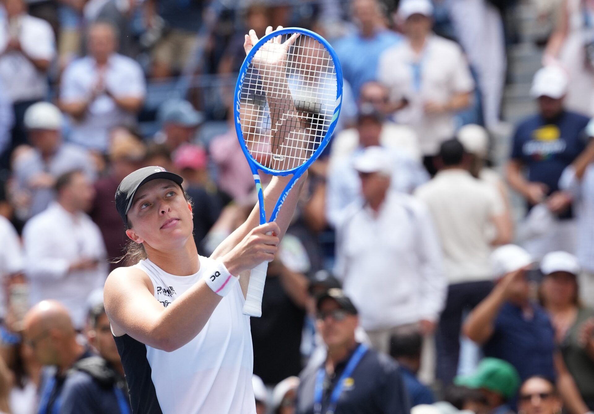 Iga Swiatek (POL) reacts after beating Suzan Lamens (NED) (not pictured) on day five of the 2025 U.S. Open tennis tournament at the USTA Billie Jean King National Tennis Center.