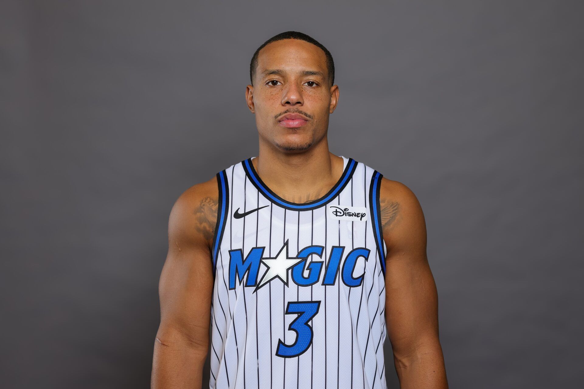Orlando Magic guard Desmond Bane (3) poses for a picture during Magic-Media Day at AdventHealth Training Center.