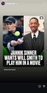Will Smith's Instagram story with Bleacher Report's post