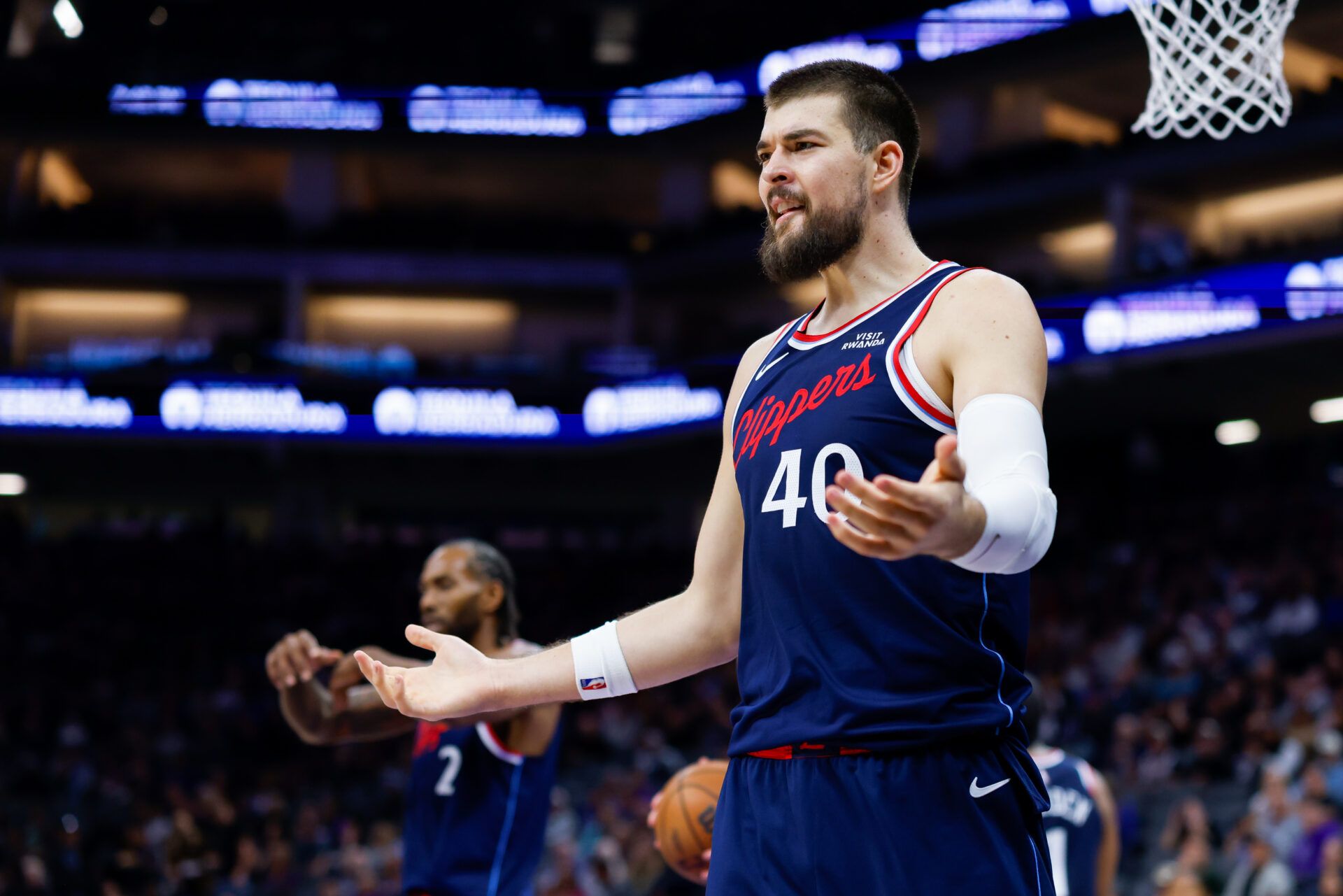 Los Angeles Clippers center Ivica Zubac (40) reacts after a call during the second quarter against the Sacramento Kings at Golden 1 Center.
